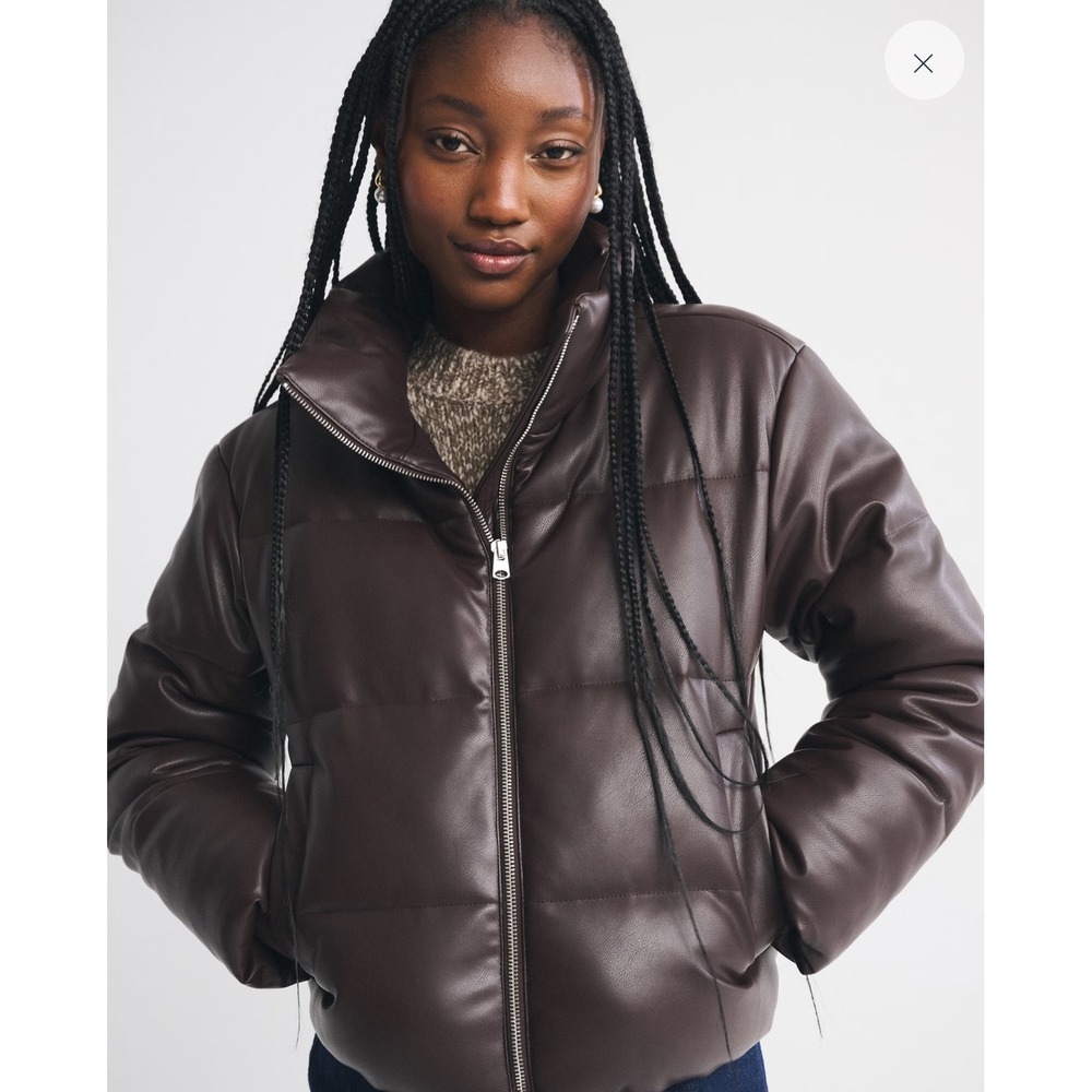 Abercrombie & Fitch Vegan Leather Puffer Jacket Women Sz M Brown Excellent Quilt
